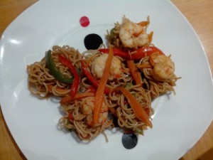 fideos con langostinos