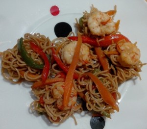 Noodles con gambas
